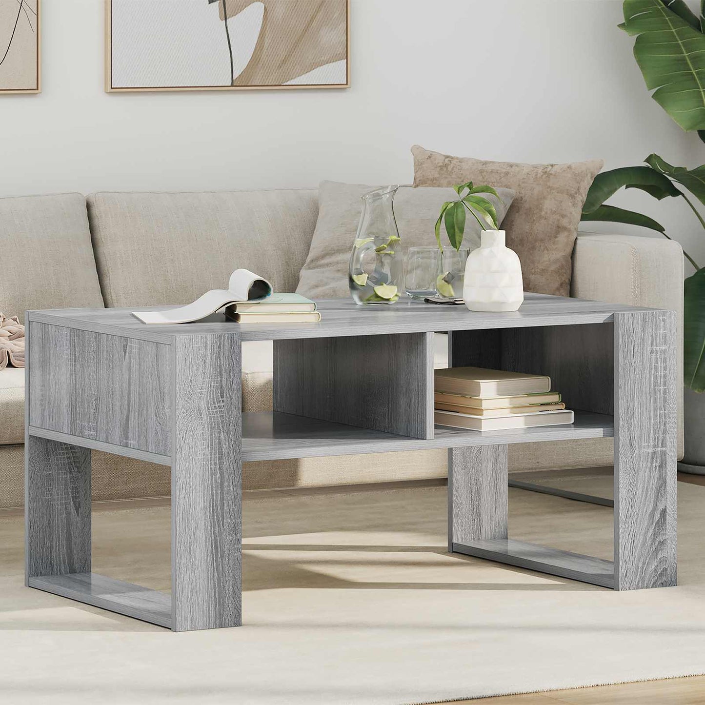Salontafel met opslag Grijs Sonoma 92 x 53 x 45 cm Bewerkt hout