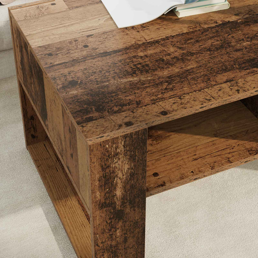 Salontafel met opslag Oudhout 92 x 53 x 45 cm Bewerkt hout