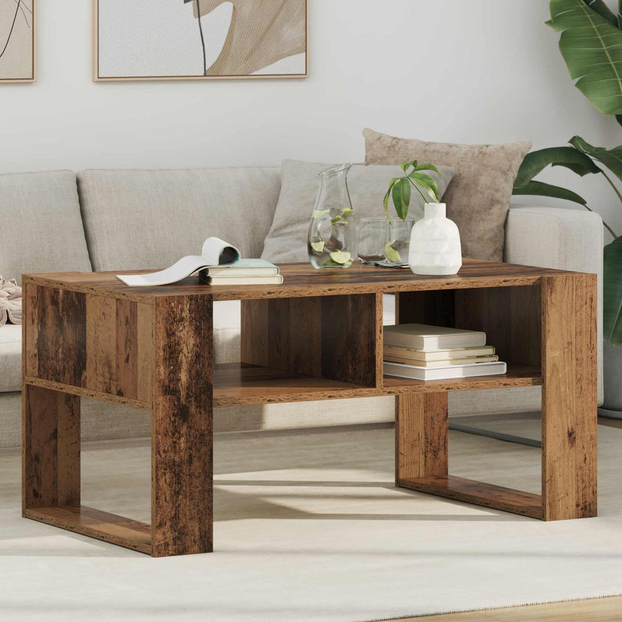 Salontafel met opslag Oudhout 92 x 53 x 45 cm Bewerkt hout