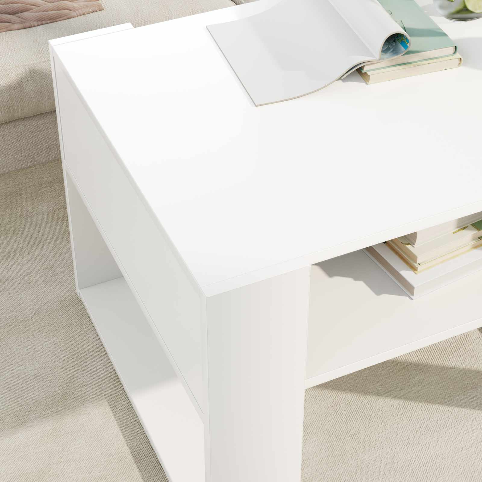 Salontafel met opslag Wit 66 x 53 x 45 cm Bewerkt hout