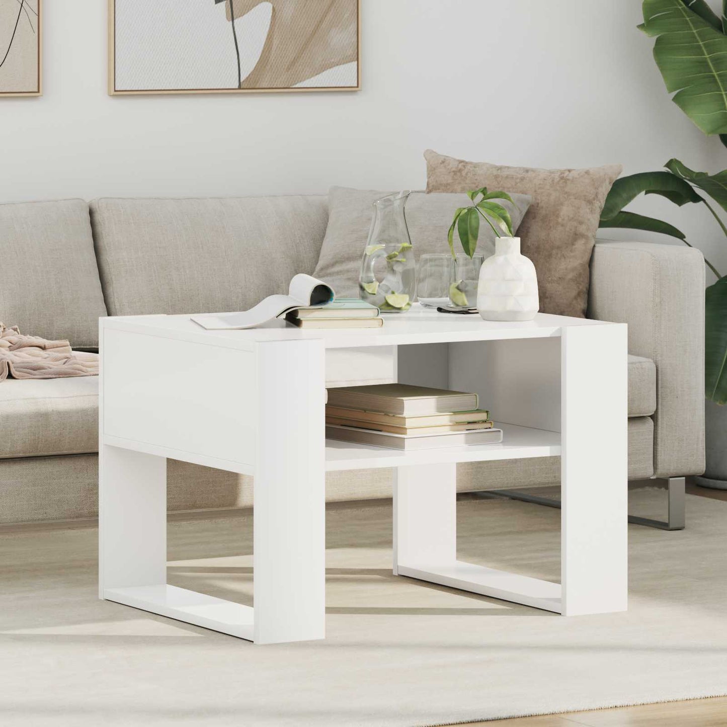 Salontafel met opslag Wit 66 x 53 x 45 cm Bewerkt hout