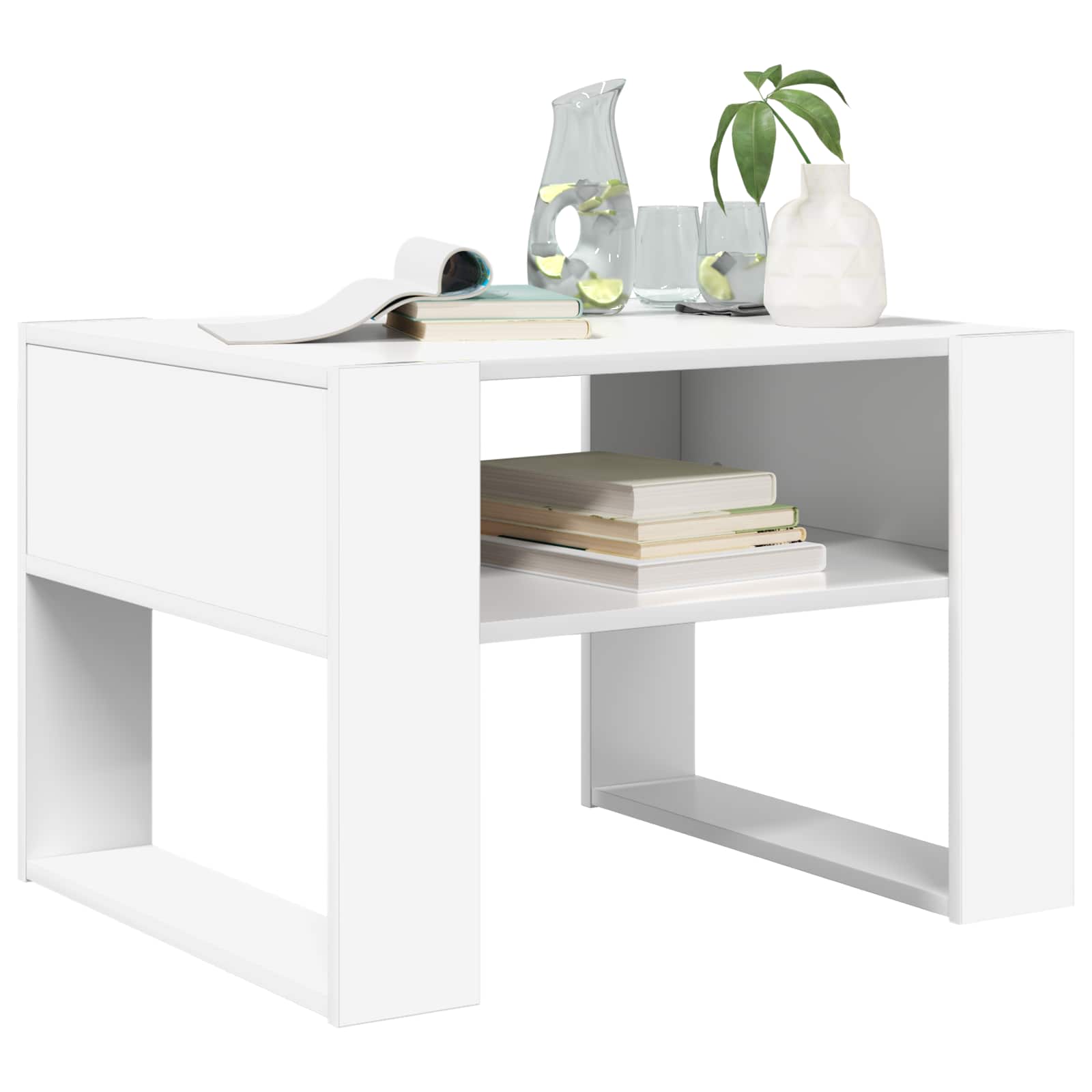Salontafel met opslag Wit 66 x 53 x 45 cm Bewerkt hout