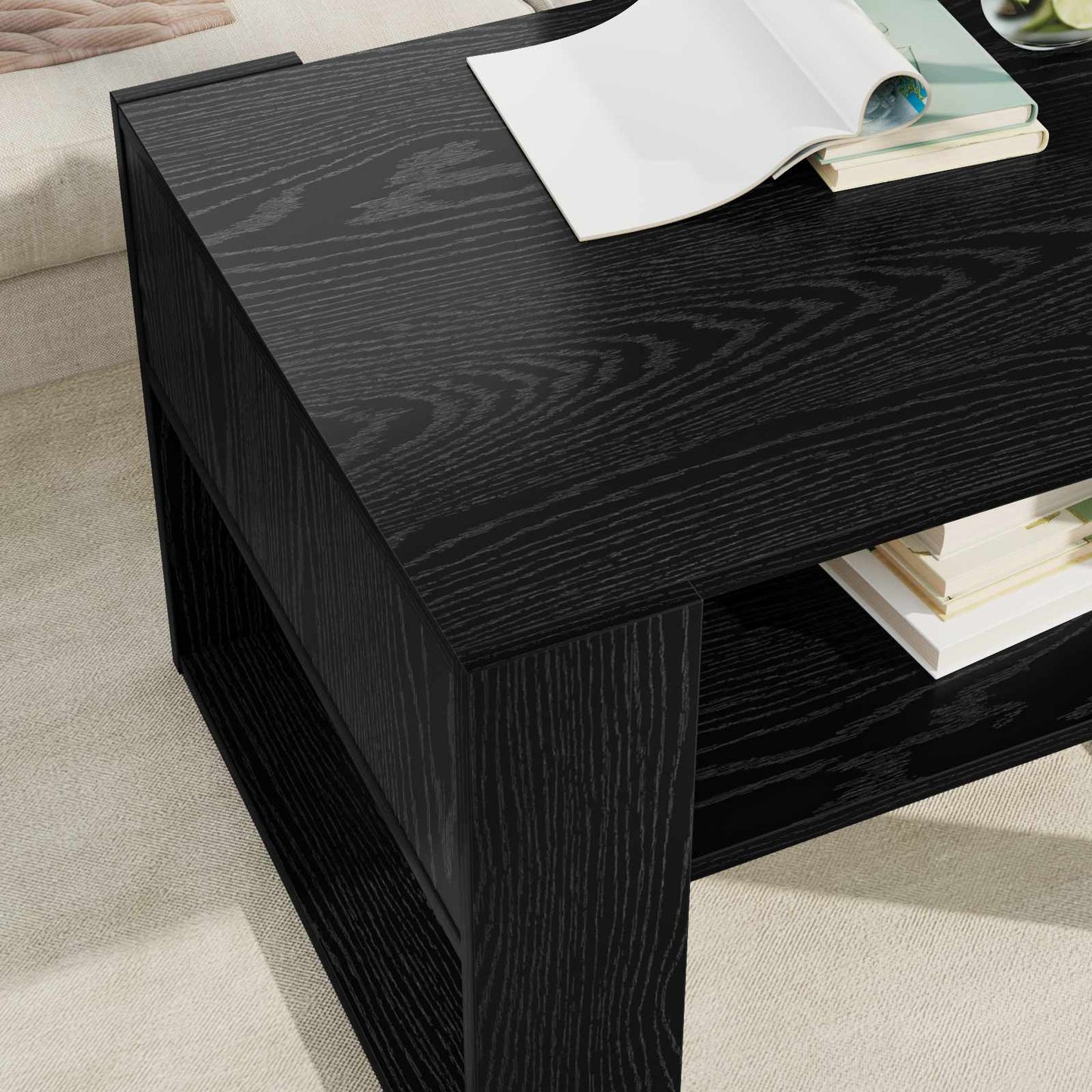 Salontafel met opslag Zwart Eiken 66 x 53 x 45 cm Bewerkt hout