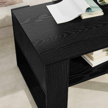 Salontafel met opslag Zwart Eiken 66 x 53 x 45 cm Bewerkt hout