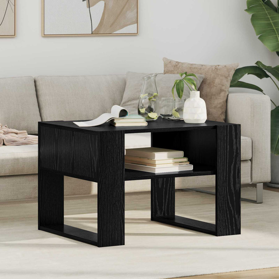 Salontafel met opslag Zwart Eiken 66 x 53 x 45 cm Bewerkt hout