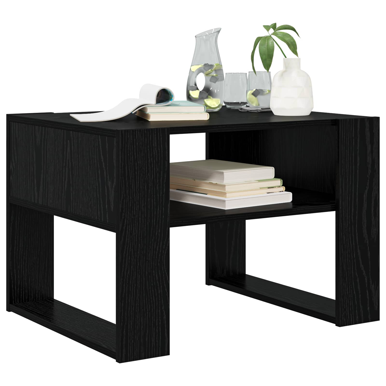 Salontafel met opslag Zwart Eiken 66 x 53 x 45 cm Bewerkt hout