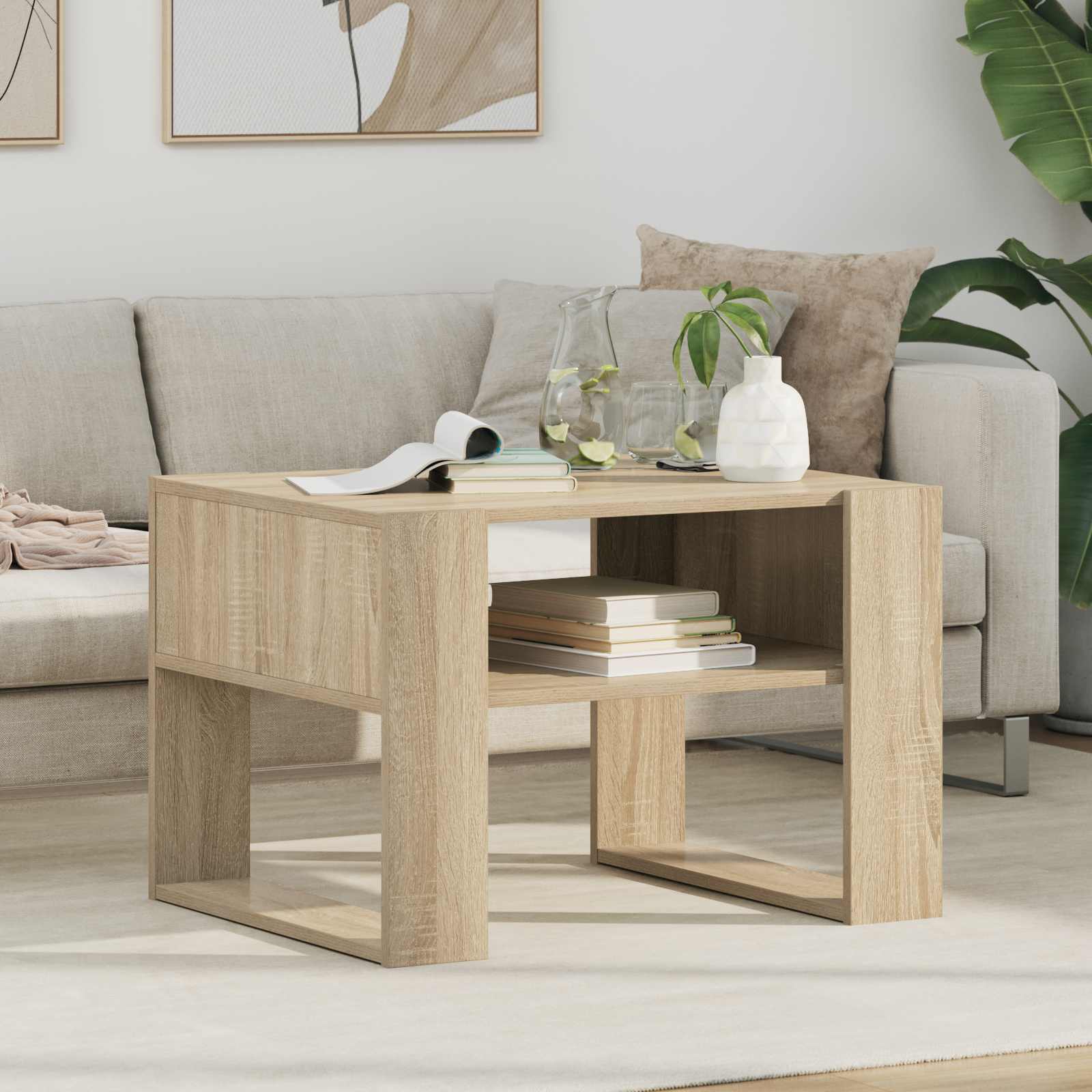 Salontafel met opslag Sonoma Eiken 66 x 53 x 45 cm Bewerkt hout