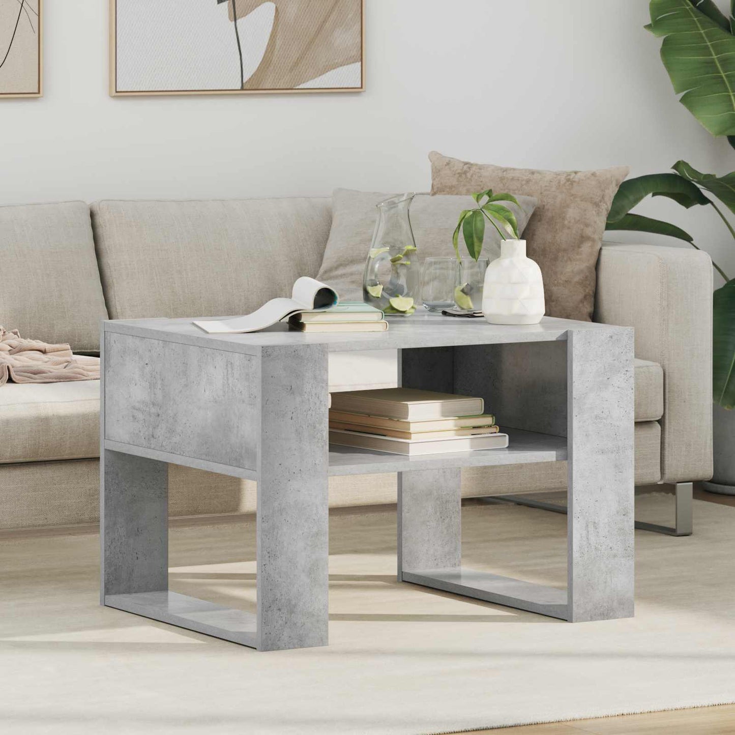 Salontafel met opslag Beton Grijs 66 x 53 x 45 cm Bewerkt hout