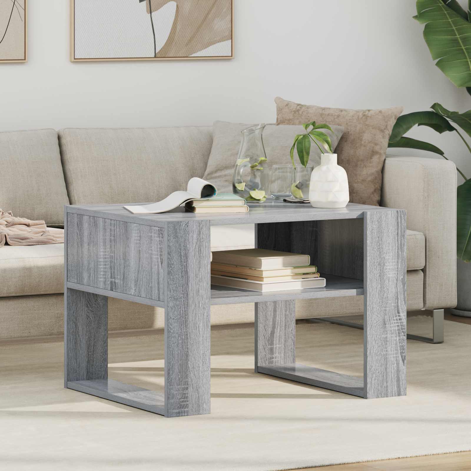 Salontafel met opslag Grijs Sonoma 66 x 53 x 45 cm Bewerkt hout