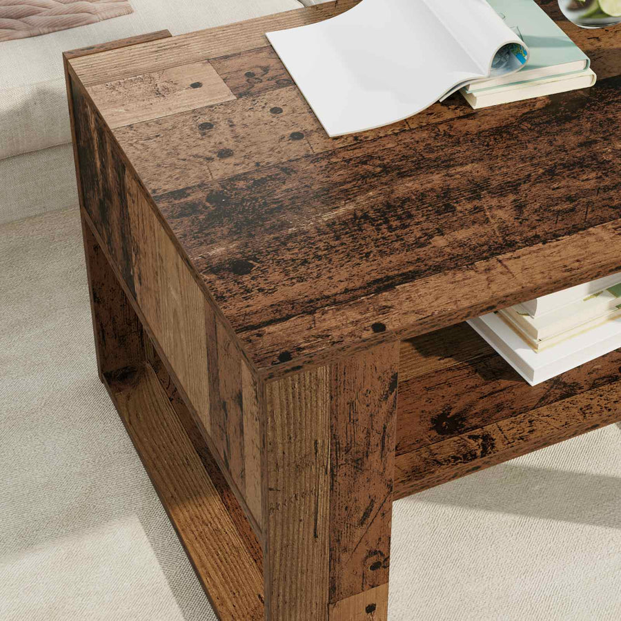 Salontafel met opslag Oudhout 66 x 53 x 45 cm Bewerkt hout