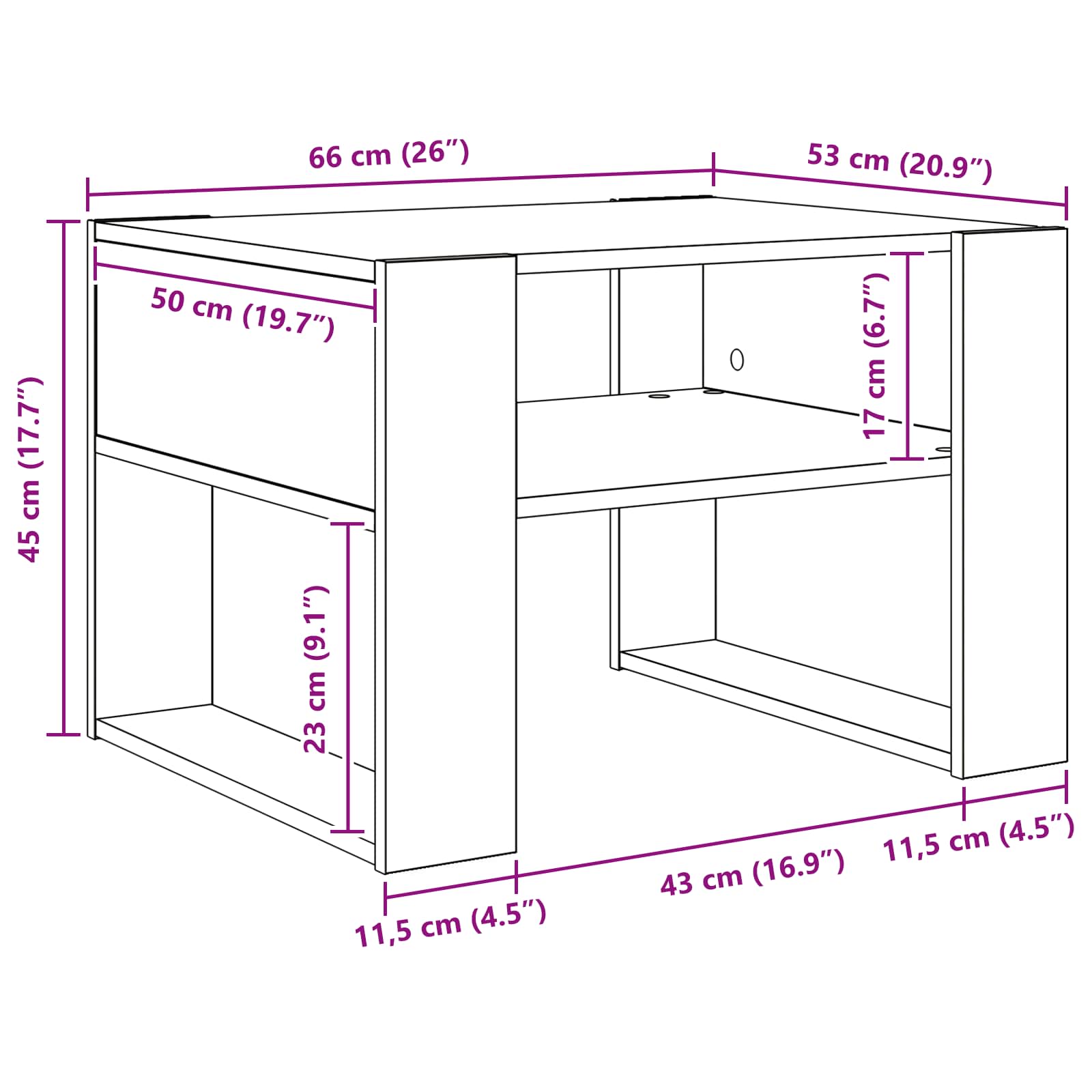 Salontafel met opslag Oudhout 66 x 53 x 45 cm Bewerkt hout