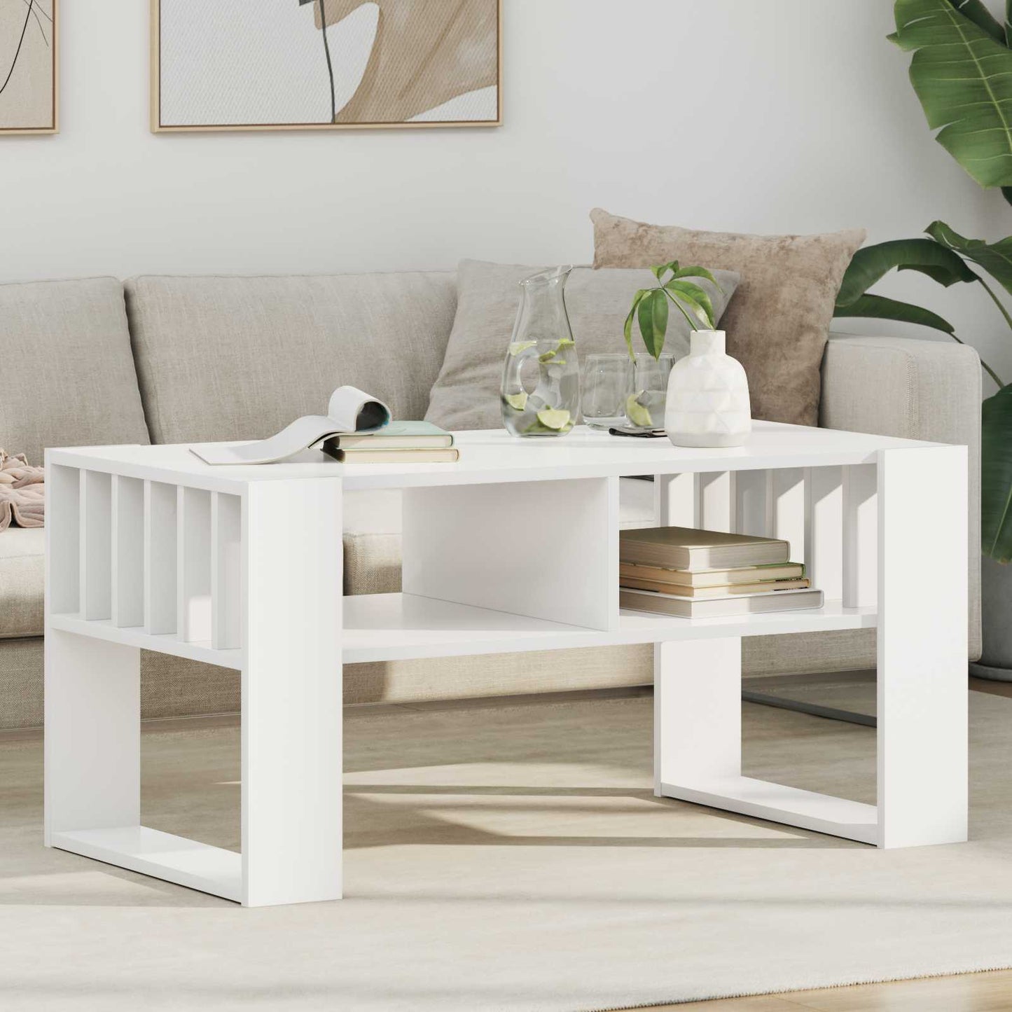 Salontafel Wit 92 x 49,5 x 45 cm Bewerkt hout