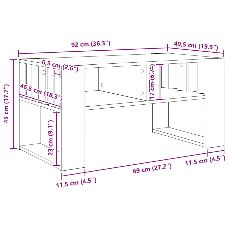 Salontafel Zwart Eiken 92 x 49,5 x 45 cm Bewerkt hout