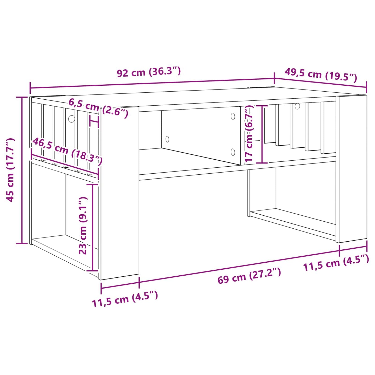 Salontafel Grijs Sonoma 92 x 49,5 x 45 cm Bewerkt hout