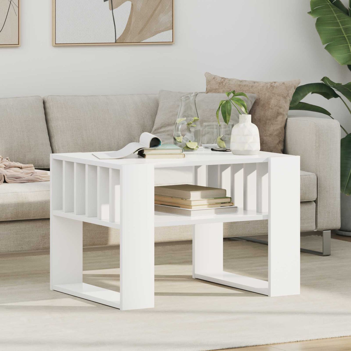 Salontafel Wit 66 x 49,5 x 45 cm Bewerkt hout