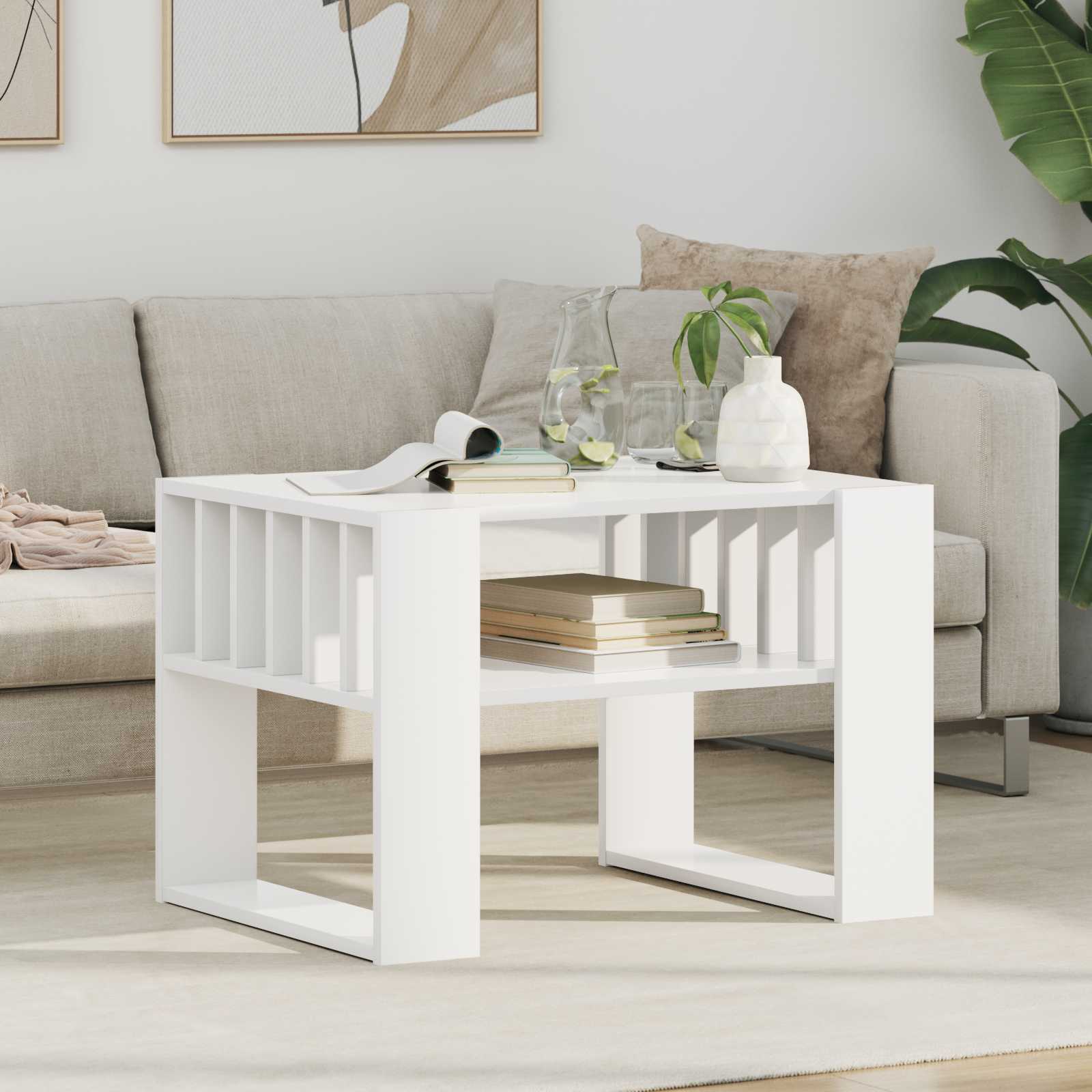 Salontafel Wit 66 x 49,5 x 45 cm Bewerkt hout