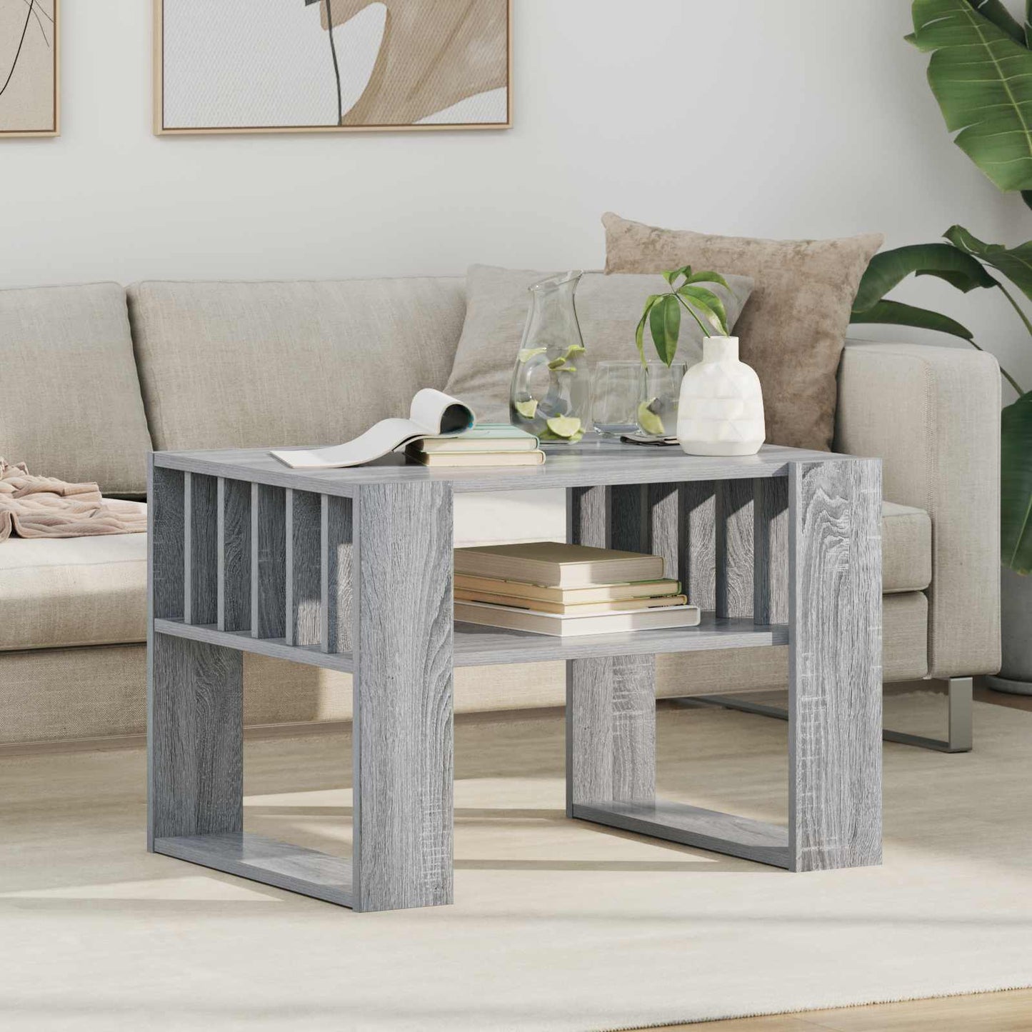 Salontafel Grijs Sonoma 66 x 49,5 x 45 cm Bewerkt hout