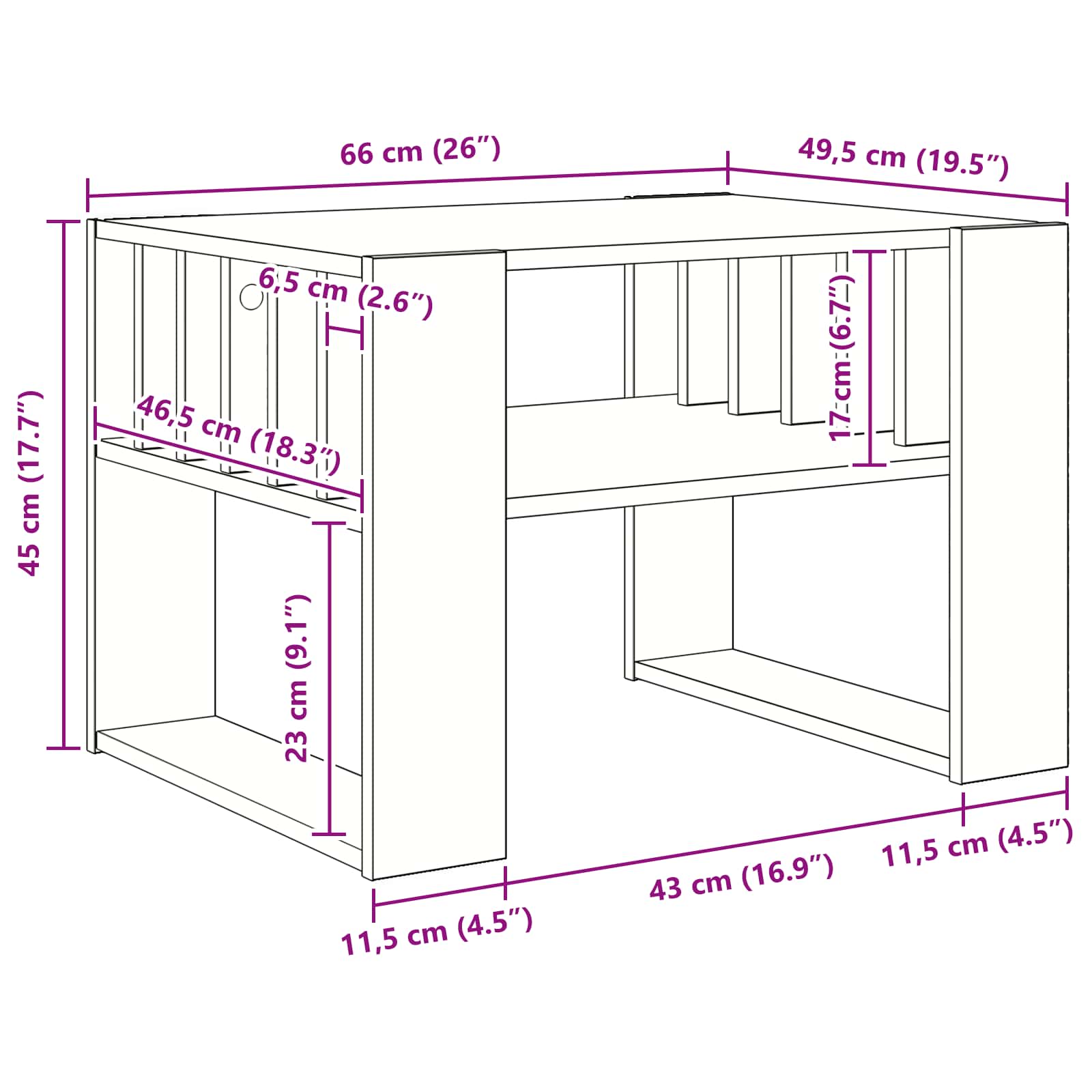 Salontafel Grijs Sonoma 66 x 49,5 x 45 cm Bewerkt hout