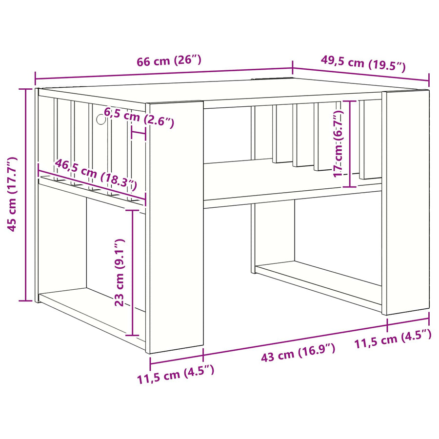 Salontafel Grijs Sonoma 66 x 49,5 x 45 cm Bewerkt hout