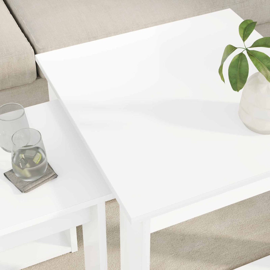 Koffietafel Set 2 pcs Wit Bewerkt hout