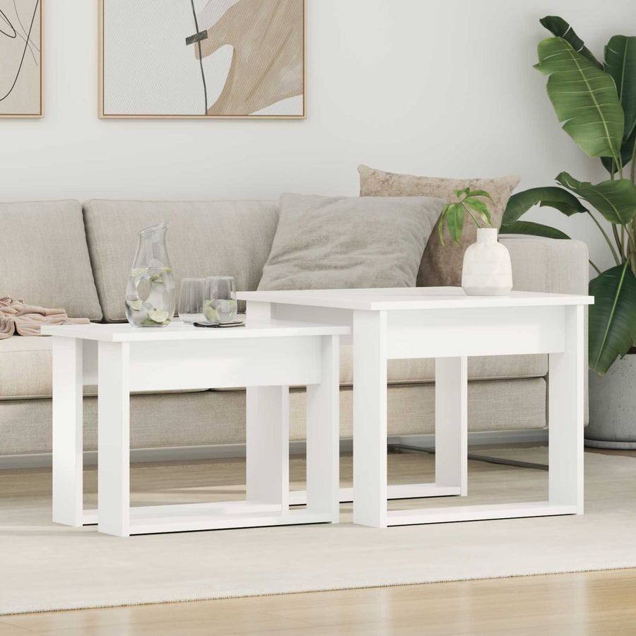 Koffietafel Set 2 pcs Wit Bewerkt hout