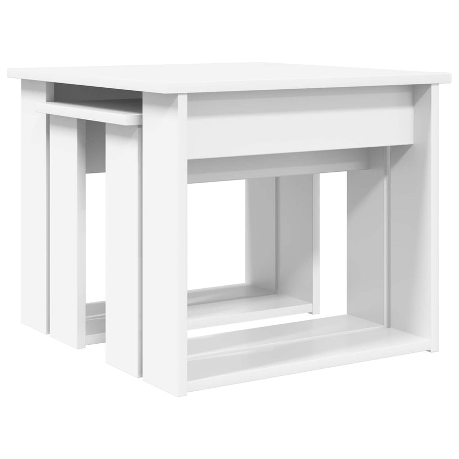 Koffietafel Set 2 pcs Wit Bewerkt hout