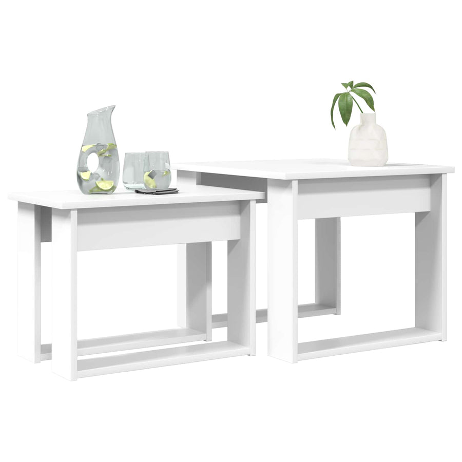 Koffietafel Set 2 pcs Wit Bewerkt hout