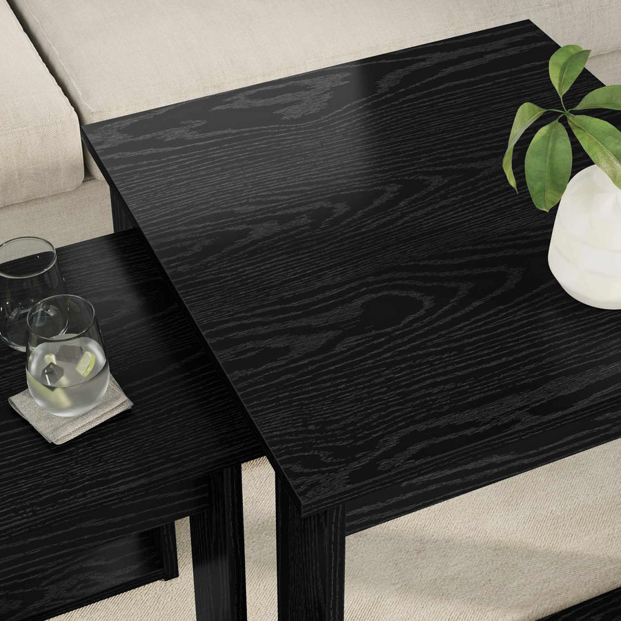 Koffietafel Set 2 pcs Zwart Eiken Bewerkt hout