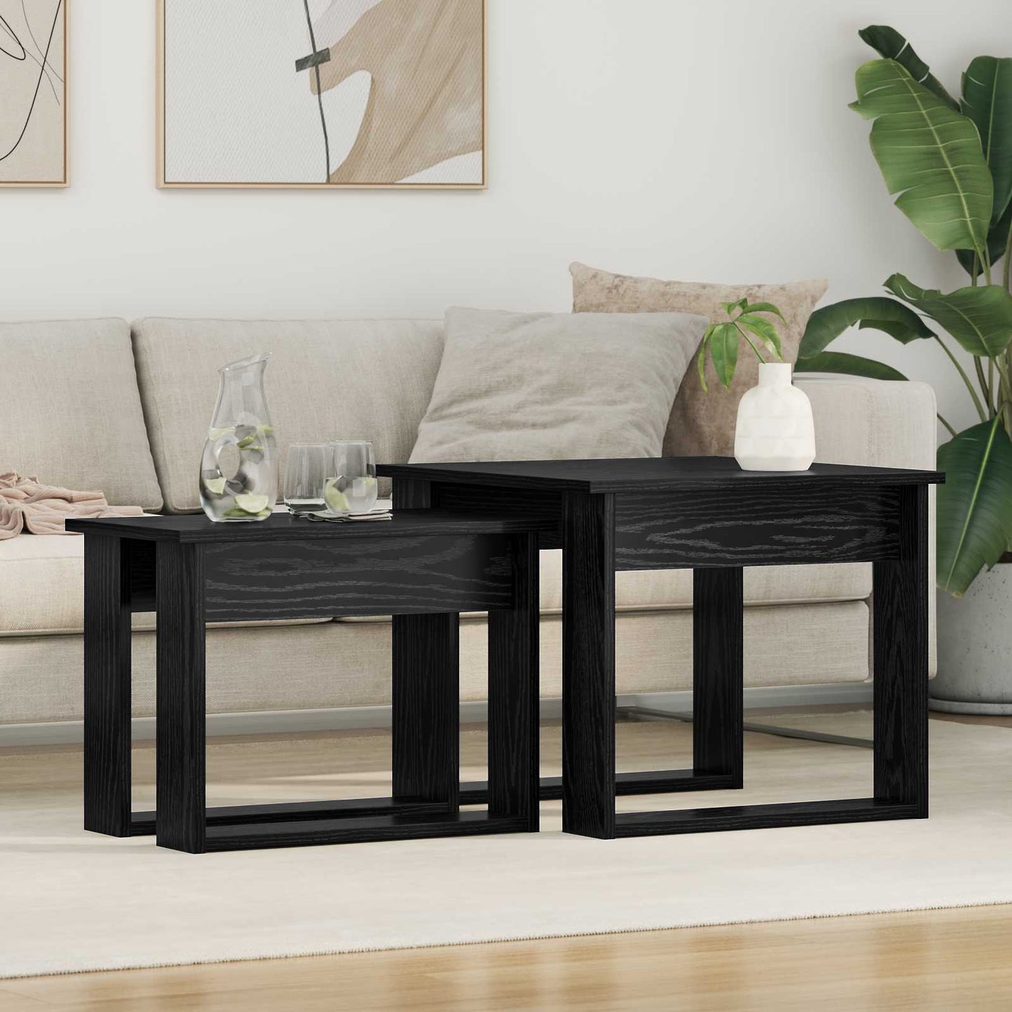 Koffietafel Set 2 pcs Zwart Eiken Bewerkt hout