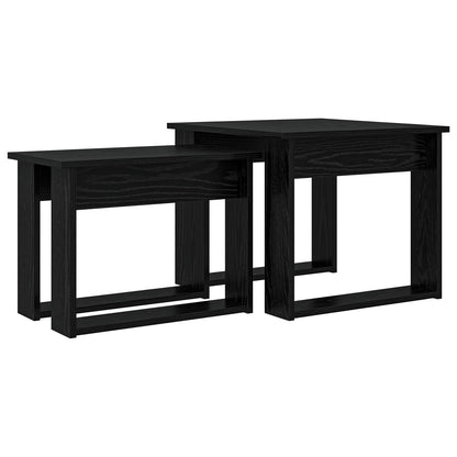 Koffietafel Set 2 pcs Zwart Eiken Bewerkt hout
