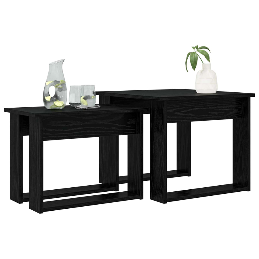 Koffietafel Set 2 pcs Zwart Eiken Bewerkt hout