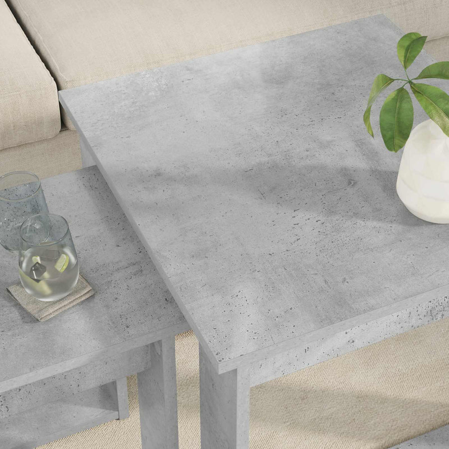 Koffietafel Set 2 pcs Beton Grijs Bewerkt hout