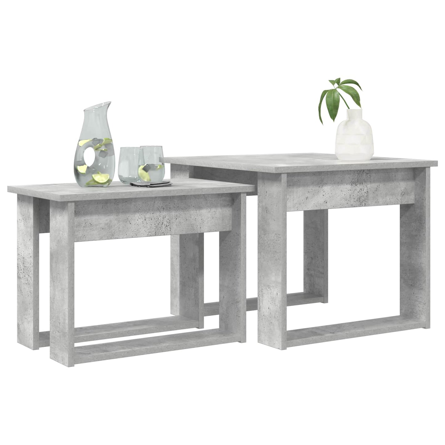 Koffietafel Set 2 pcs Beton Grijs Bewerkt hout