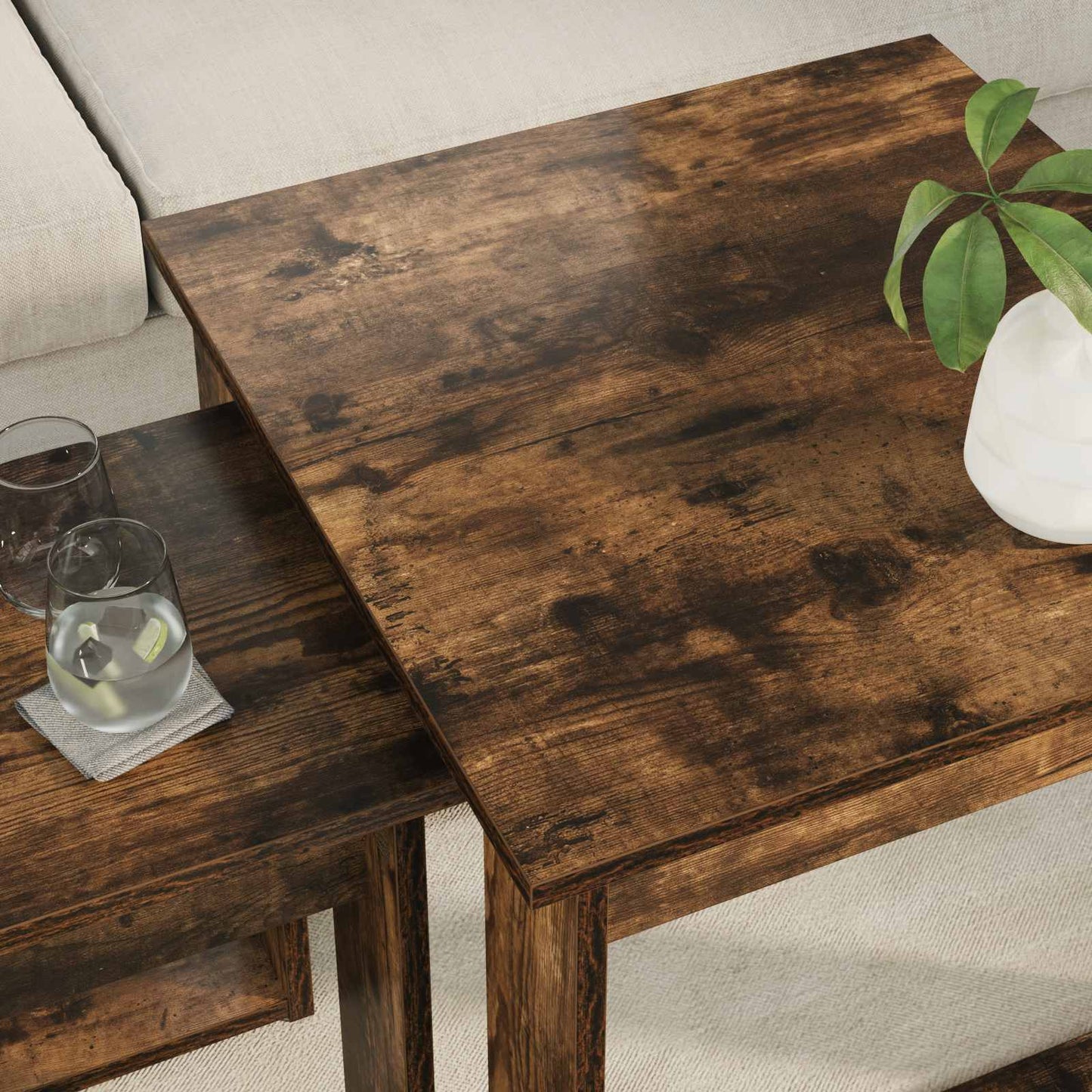 Koffietafel Set 2 pcs Gerookt eiken Bewerkt hout