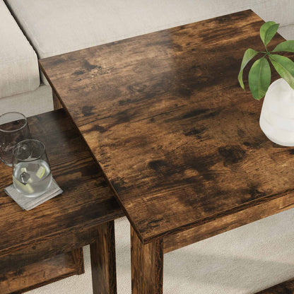 Koffietafel Set 2 pcs Gerookt eiken Bewerkt hout