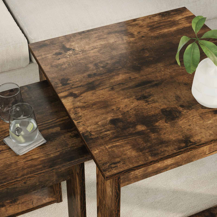 Koffietafel Set 2 pcs Gerookt eiken Bewerkt hout