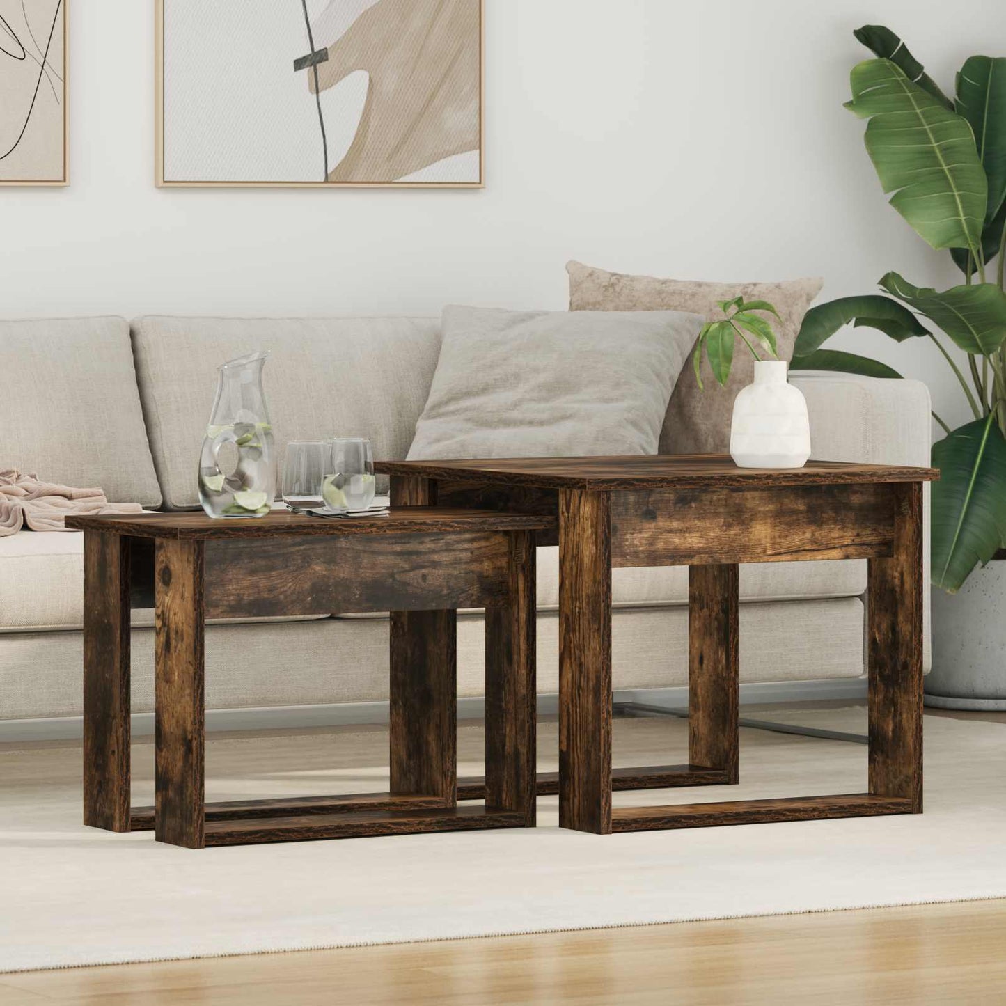 Koffietafel Set 2 pcs Gerookt eiken Bewerkt hout