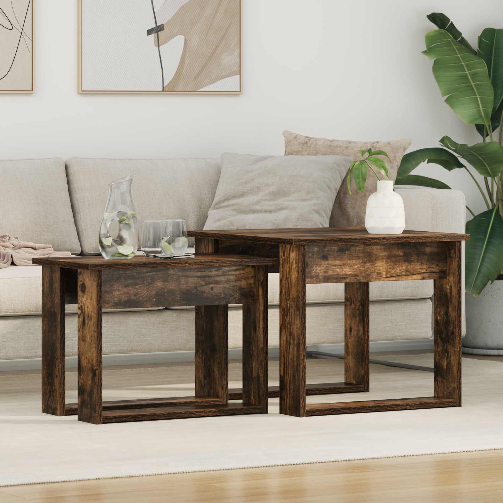 Koffietafel Set 2 pcs Gerookt eiken Bewerkt hout