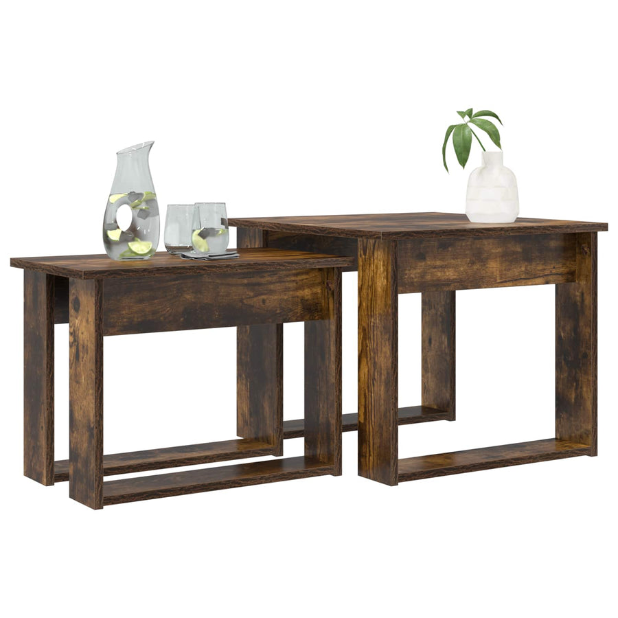 Koffietafel Set 2 pcs Gerookt eiken Bewerkt hout