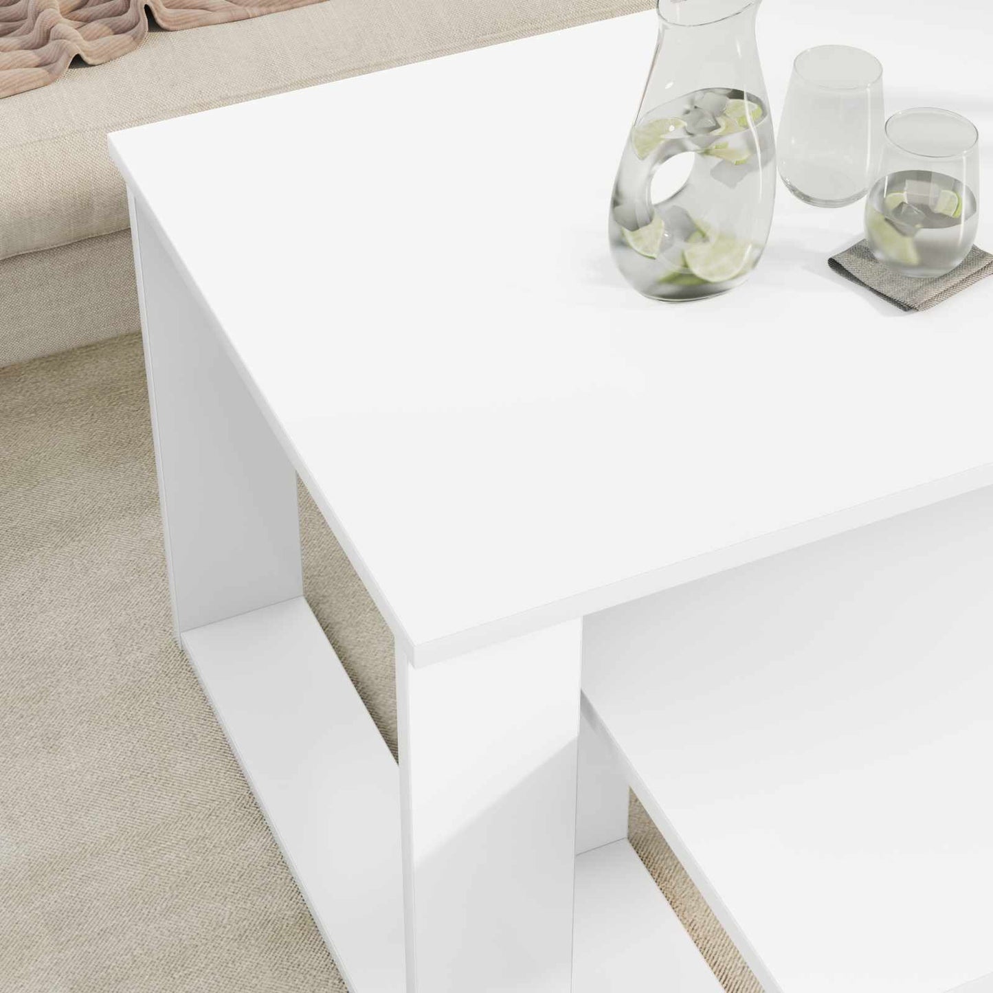 Koffietafel Set 2 pcs Wit Bewerkt hout
