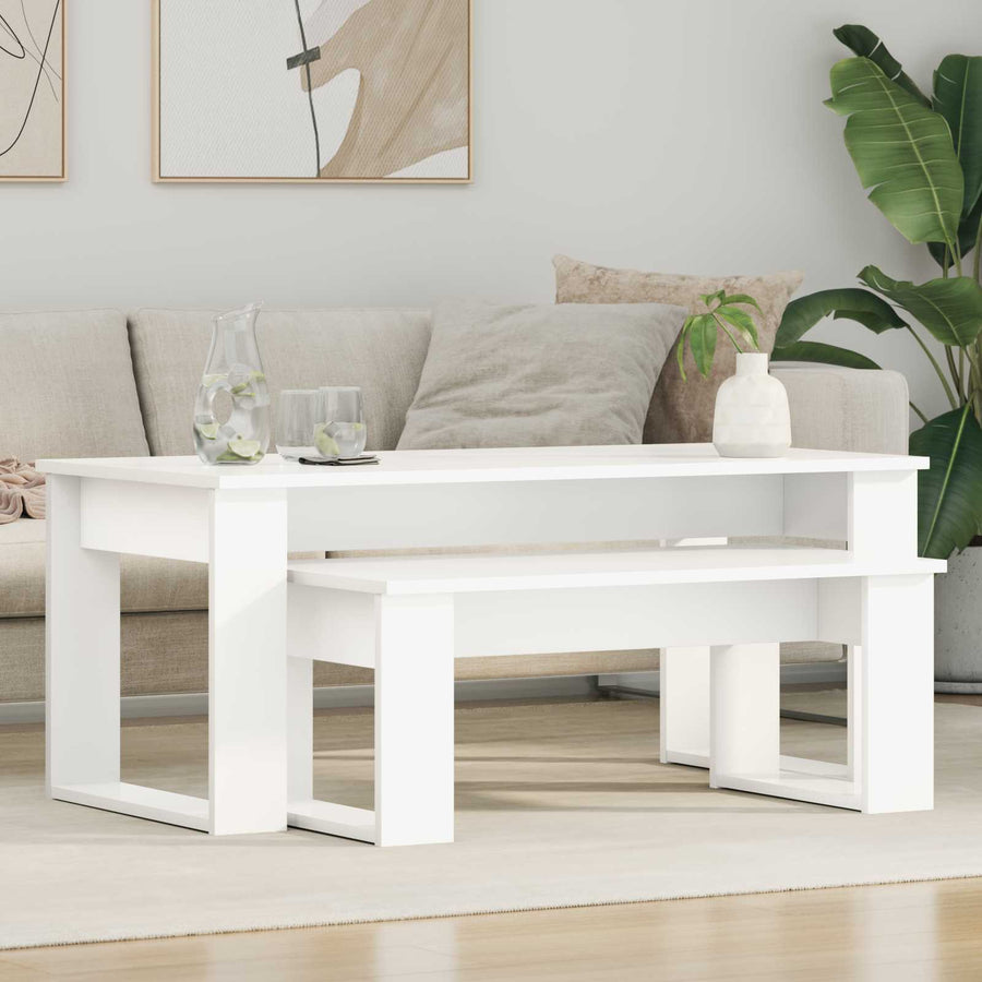 Koffietafel Set 2 pcs Wit Bewerkt hout