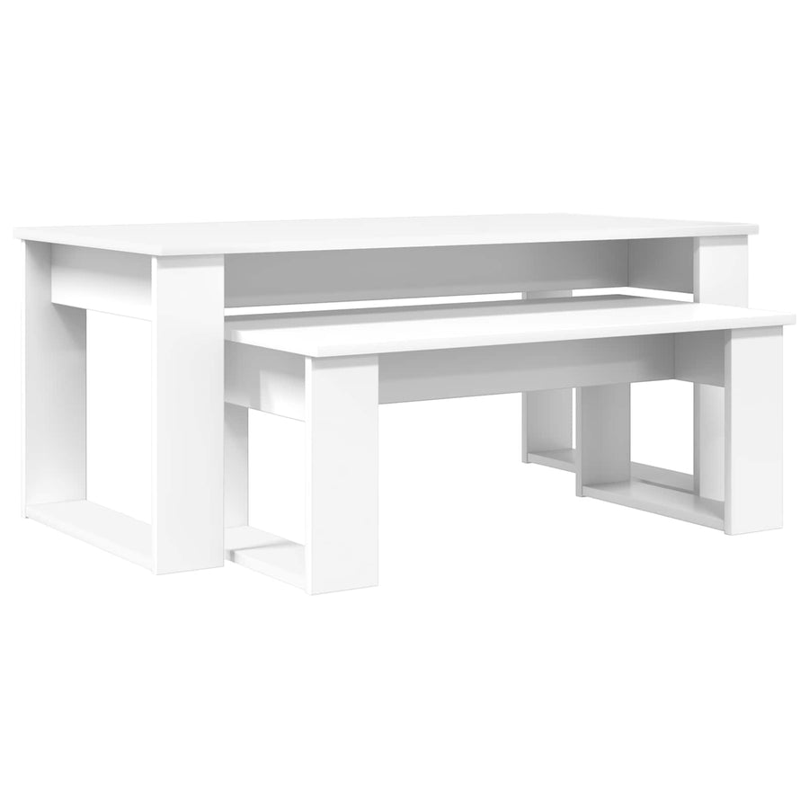 Koffietafel Set 2 pcs Wit Bewerkt hout