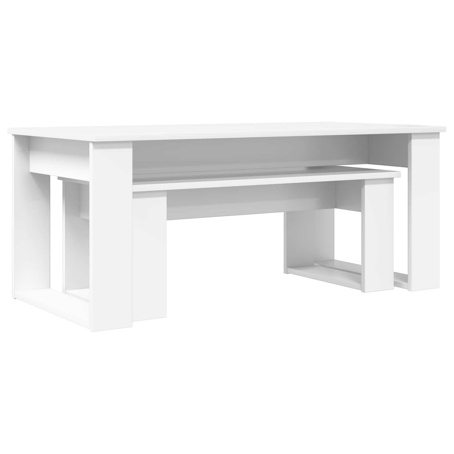 Koffietafel Set 2 pcs Wit Bewerkt hout