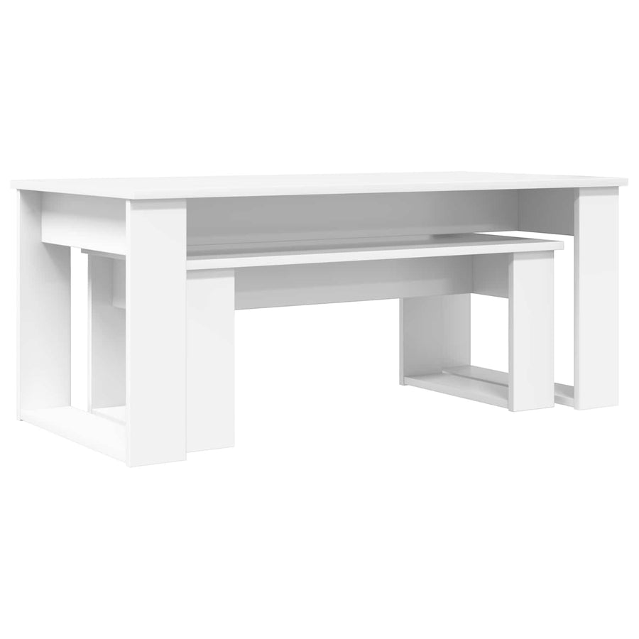 Koffietafel Set 2 pcs Wit Bewerkt hout