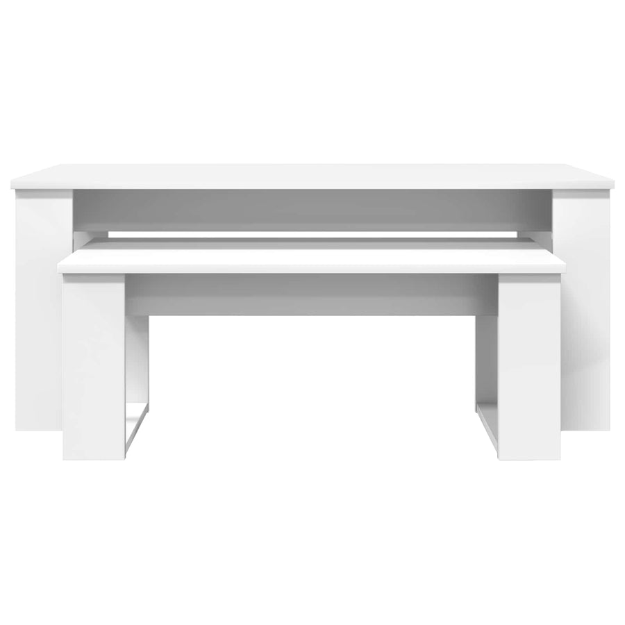 Koffietafel Set 2 pcs Wit Bewerkt hout