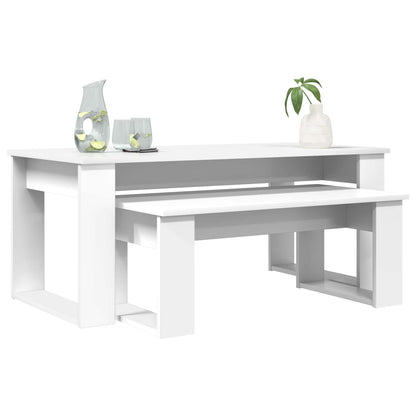 Koffietafel Set 2 pcs Wit Bewerkt hout