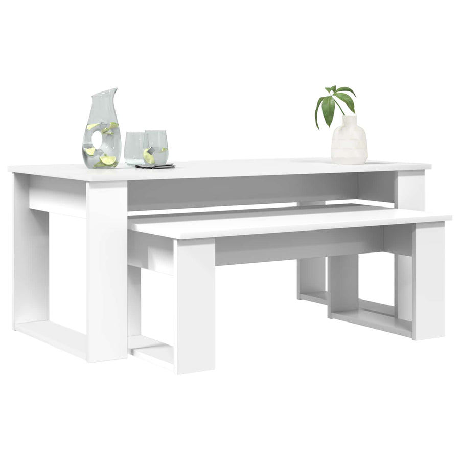Koffietafel Set 2 pcs Wit Bewerkt hout