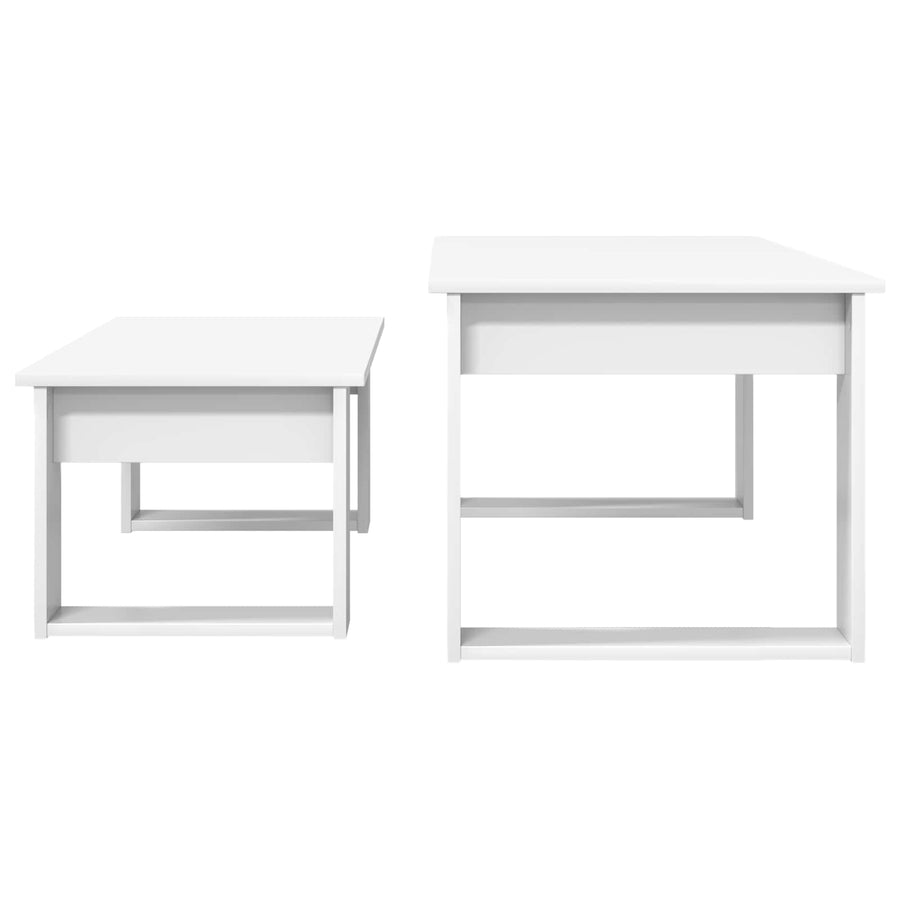 Koffietafel Set 2 pcs Wit Bewerkt hout