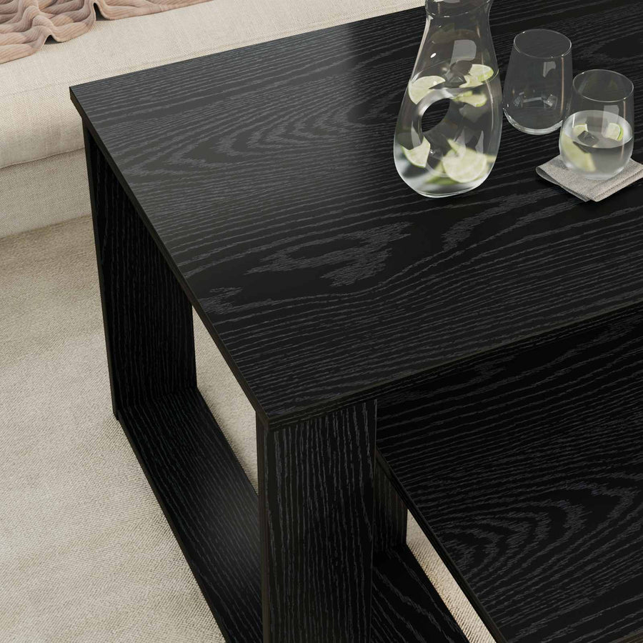 Koffietafel Set 2 pcs Zwart Eiken Bewerkt hout