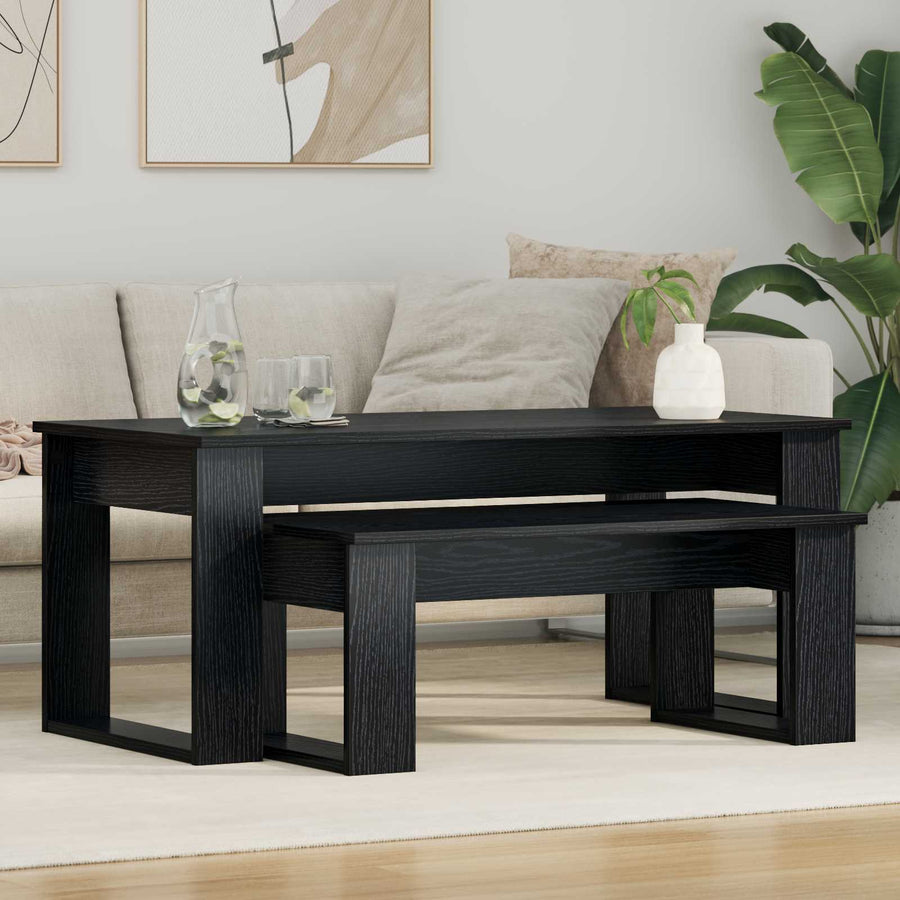 Koffietafel Set 2 pcs Zwart Eiken Bewerkt hout